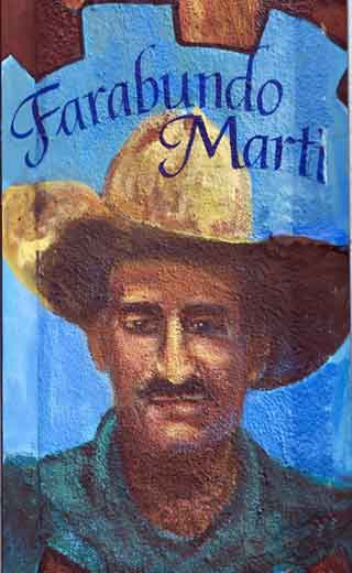 Farabundo Martí in mural by Susan Greene