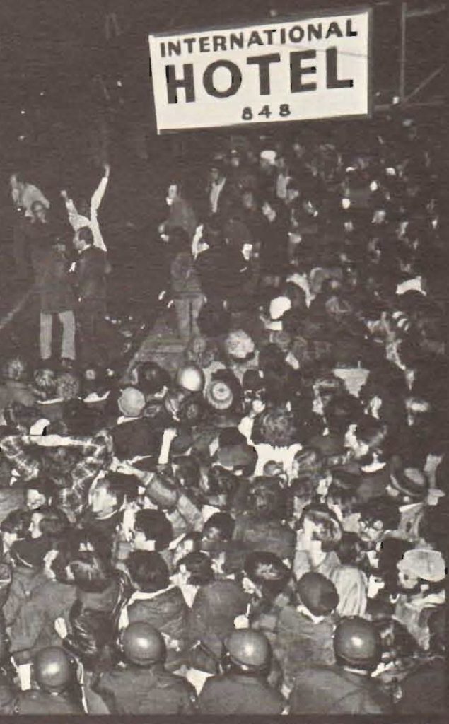 Picture of community pickets outside of the International Hotel