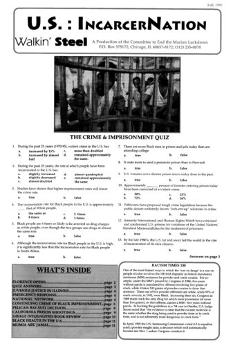 Front page of Walkin Steel newsletter with prison photo