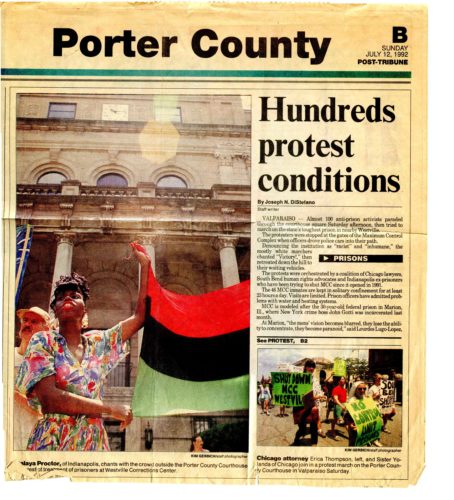 Front page of newspaper with text and photos of demonstrations