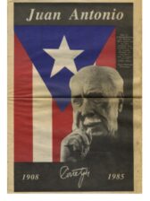 Picture of Juan Antonio Corretjer with Puerto Rican flag in background